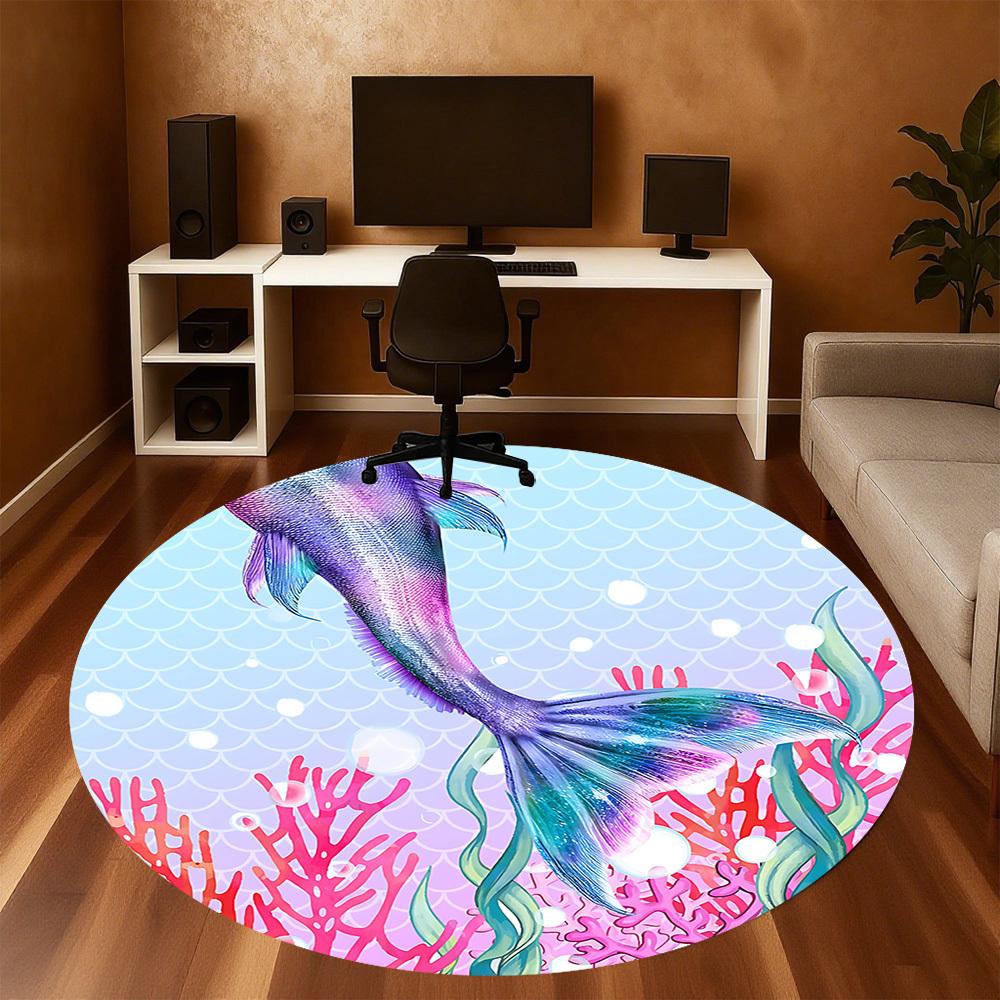 1pc Mermaid Tail Coral Round Chair mat Area Rug - Non-Slip, Floor Mat for Office, Bedroom, and Indoor Decor c1125428