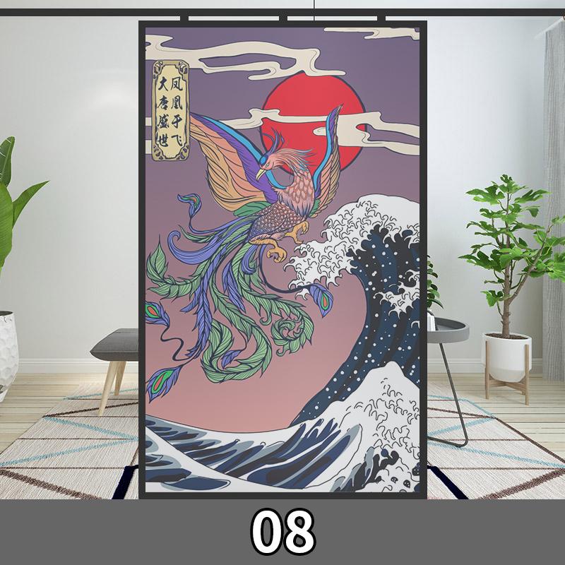 Japanese Style Privacy Window Film Static Cling Stained Ukiyo-e Cherry Blossom Glass Film Toilet Bathroom Window Stickers
