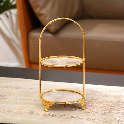 Fashion Wrought Iron Birthday Dessert Tray Iron Art Two Layers Dessert Fruit Plate Square Circular Cake Stand Desktop