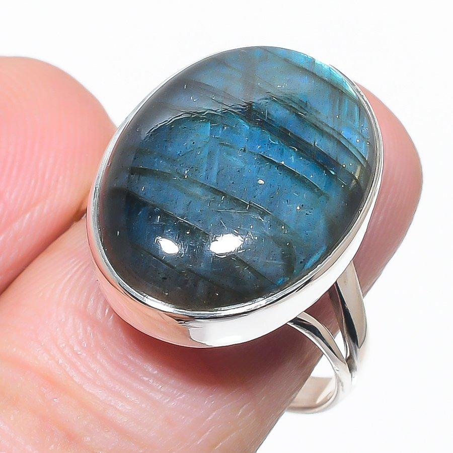 

Natural Labradorite Gemstone Handmade 925 Solid Silver Jewelry Ring Size 9 g2I89