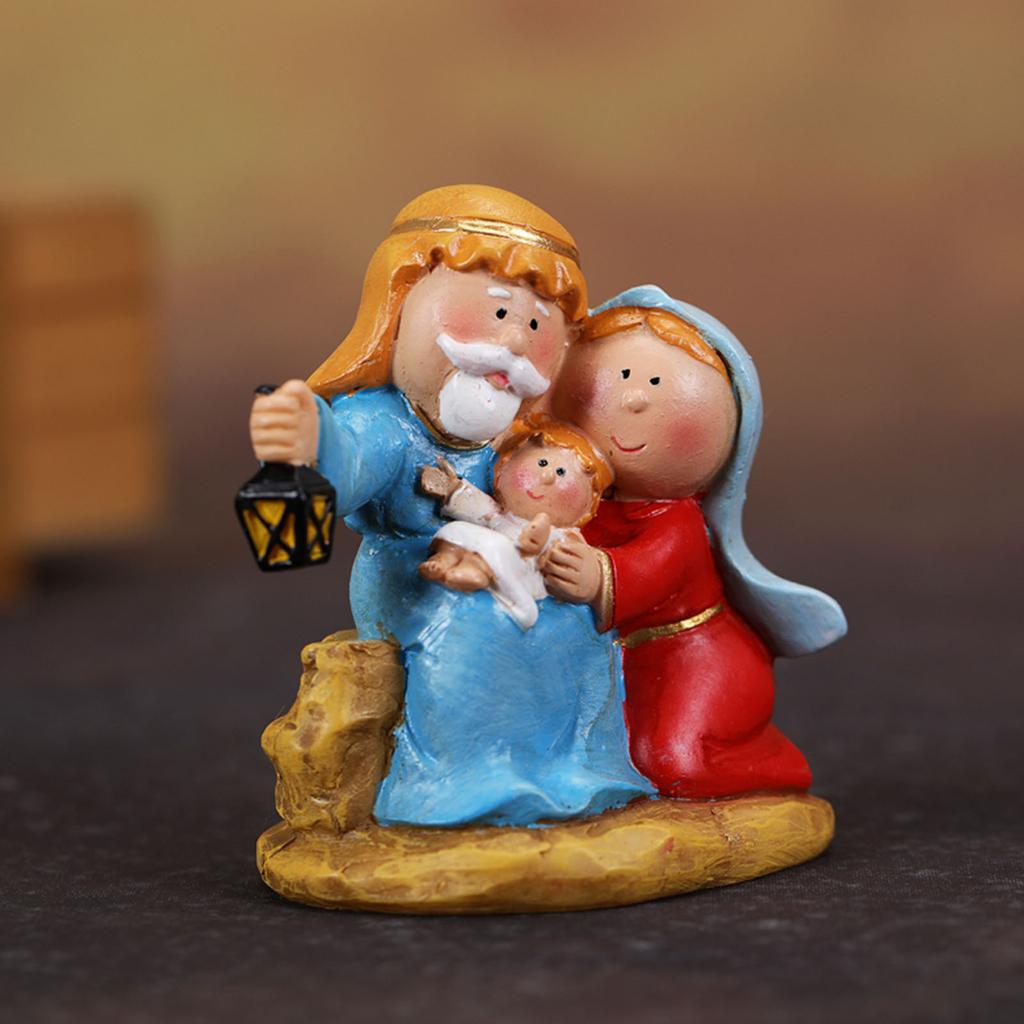 Cartoon Miniature Nativity Scene Statues Religious Home Decors Resins Manger Scene Figurines For Christmas Celebration
