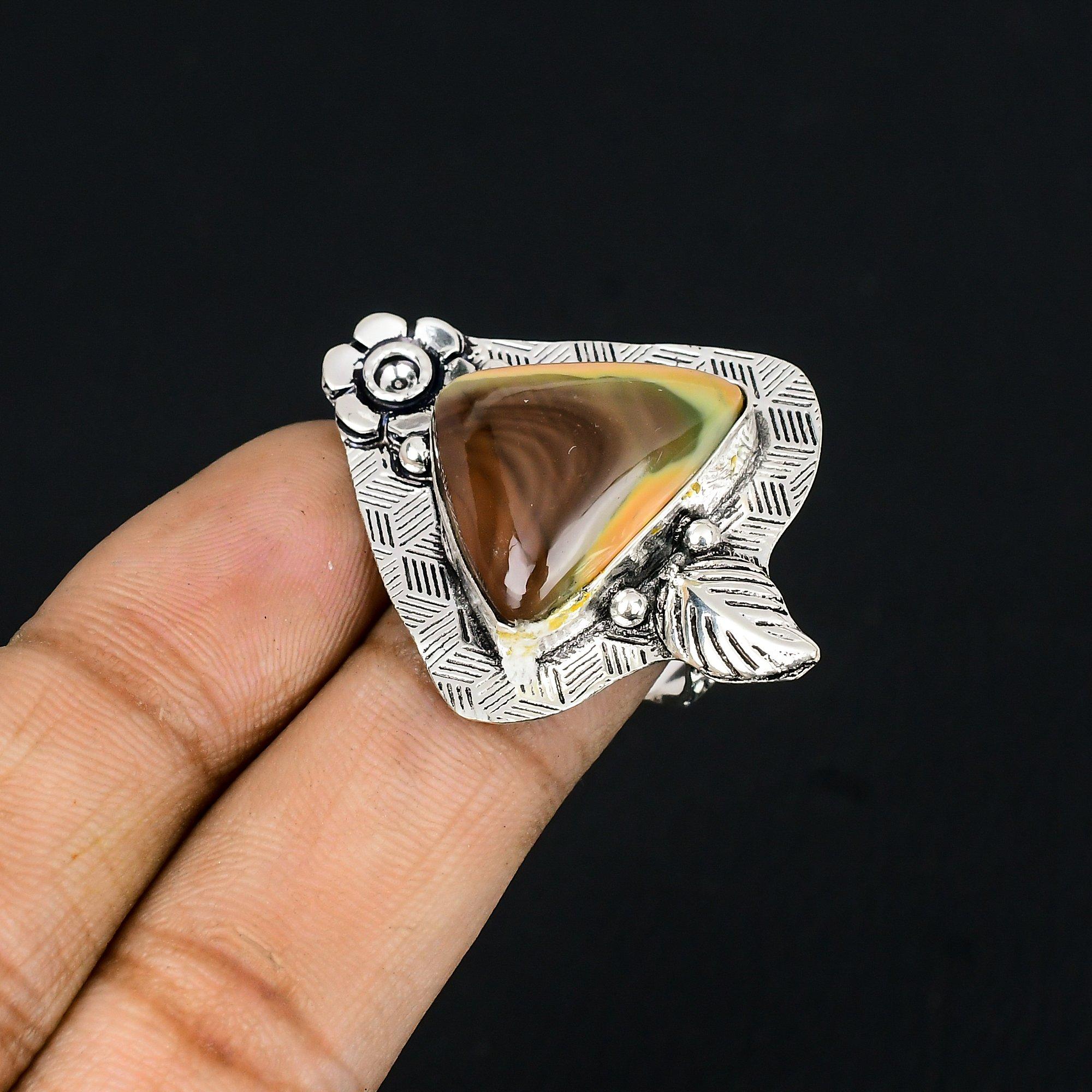 Gift For Her Natural Imperial Jasper Solitaire Flower Ring Size 6 925 Silver 6