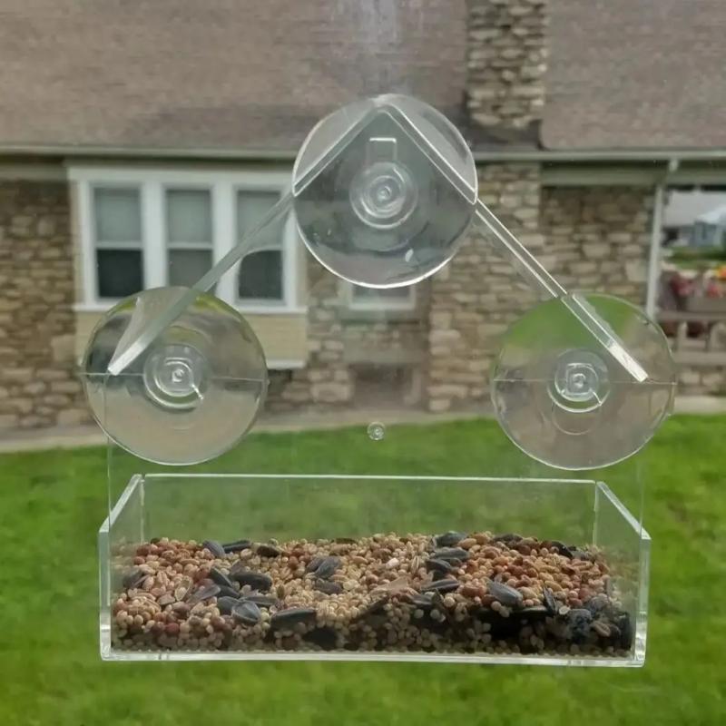 Window Glass Bird Feeder House Transparent Wild Table Removable Adsorption Sliding Feed Tray Outdoor Garden Birds Feeding Tools
