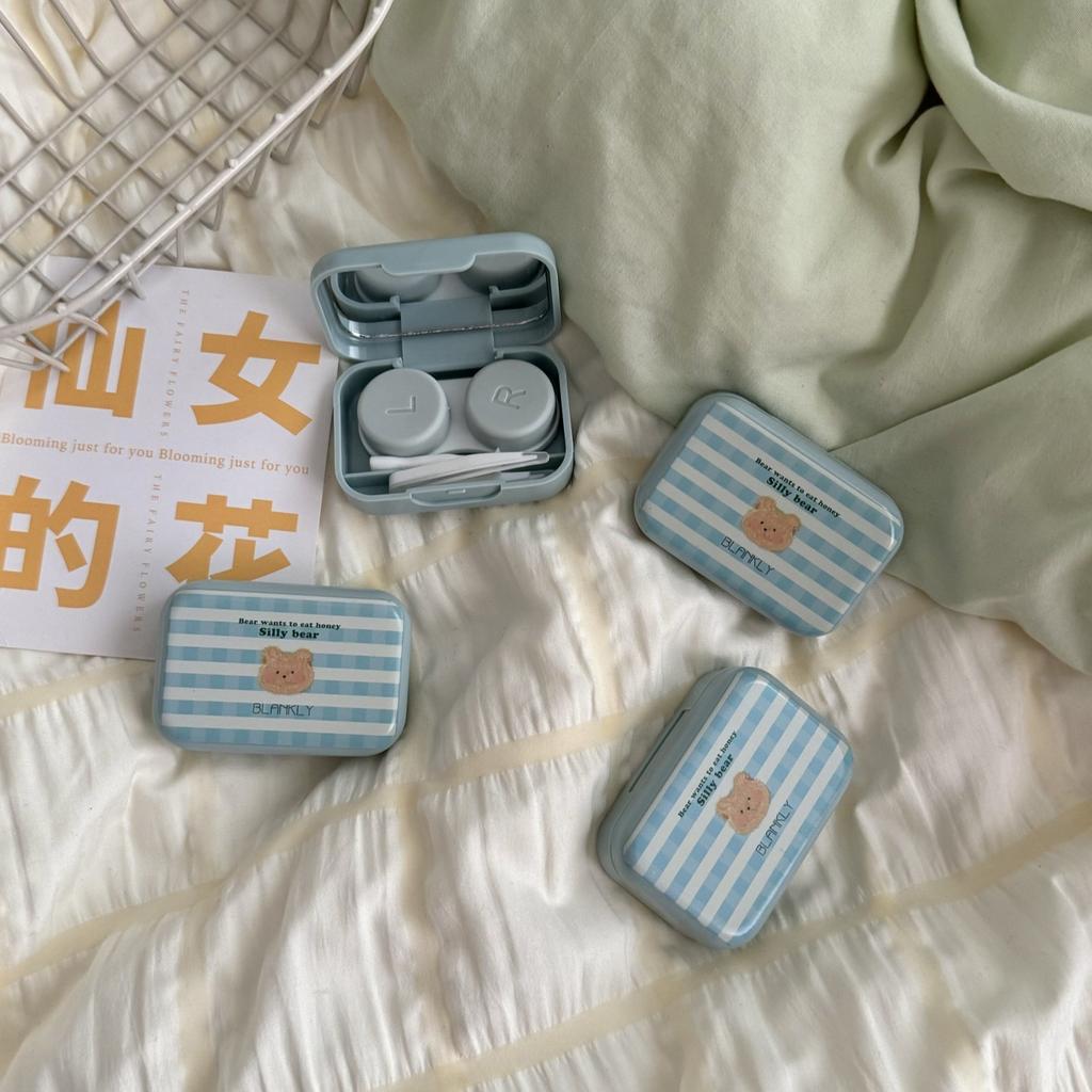 Ins Creative Cartoon Cute Contact Lens Box with Mirror Girls Contact Lens Case Travel Companion Care Box Contact Lenses Case
