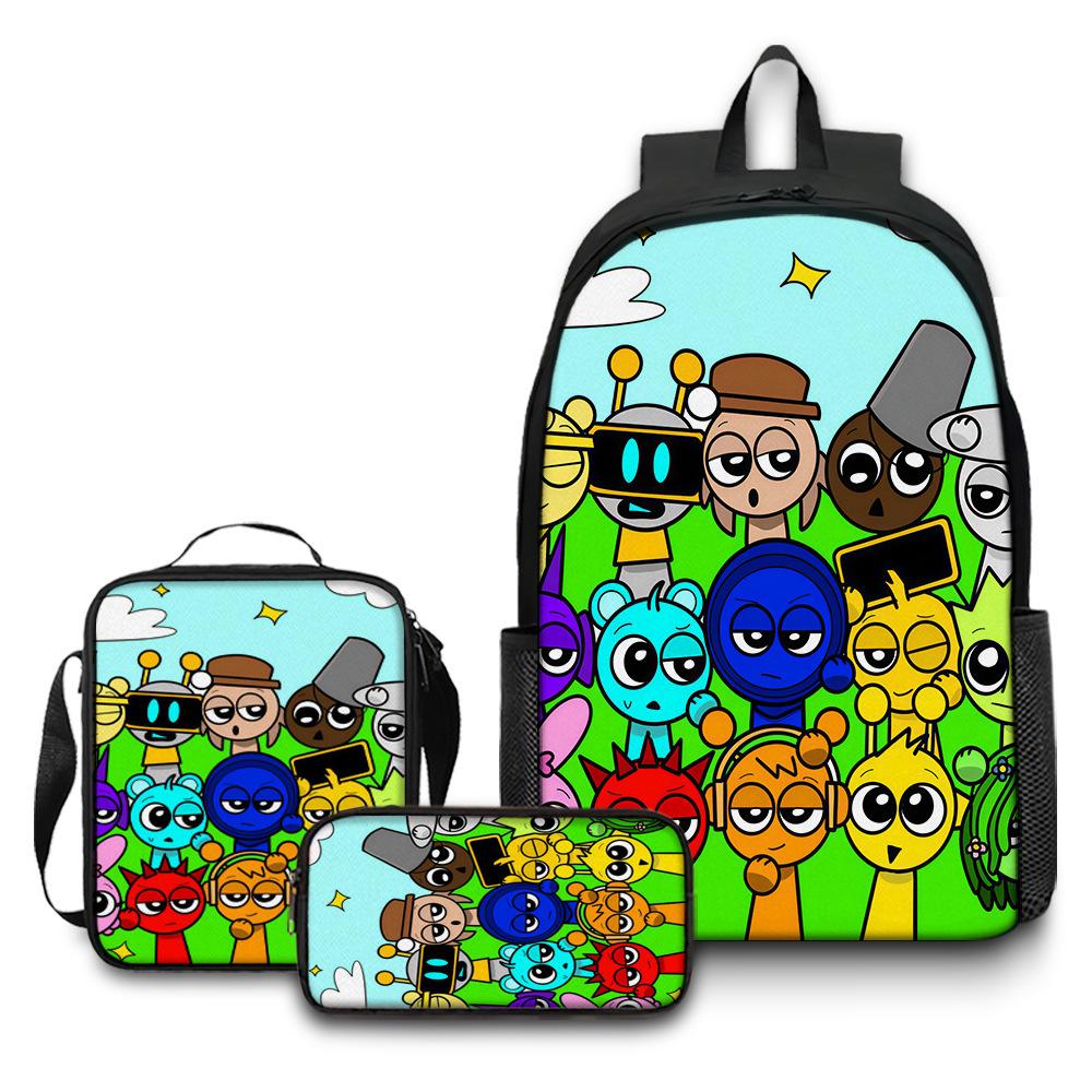 Rhythm Box Game Merchandise Schooltas Sprunki Cartoon Rugzak Lunchtas Etui Drie Delig Set