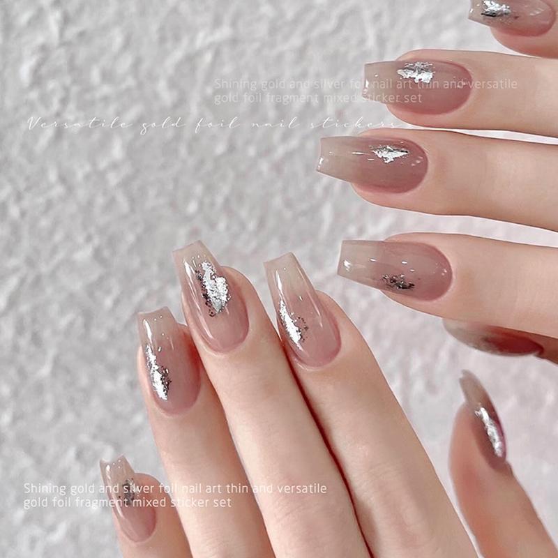 6 Gläser Nagelflocken Goldfolienpapier Set Gold Silber Unregelmäßige Pailletten Nagelkunst Pailletten Dekorationen Glitzer Aufkleber Für Maniküre