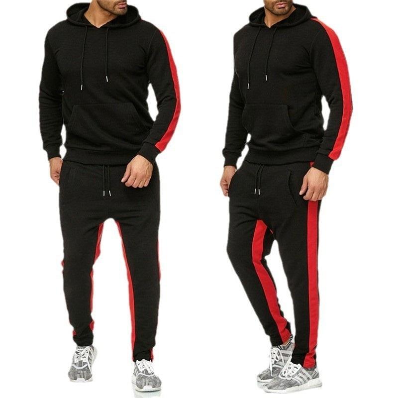 

Men s 2-Piece Tracksuit Hoodie And Sweatpants With Side Stripes L чёрный