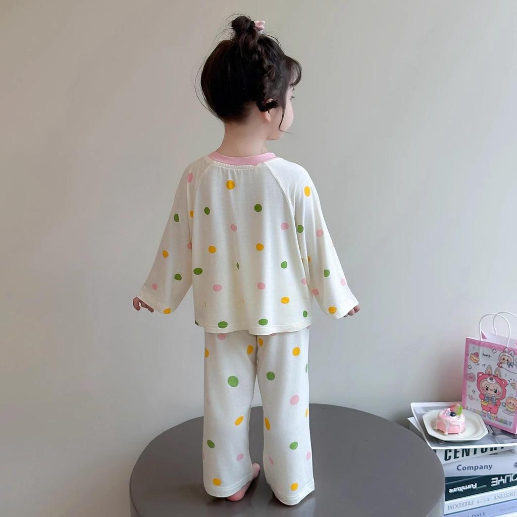 Girls' La Bu Bu Modal Pajama Set - Long Sleeve, Spring/Fall 2025, for Children & Babies, Air Conditioning Homewear.