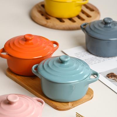 Borscht Bowl Light Luxury Ceramic Small Soup Cup with Lid Double-ear Stew Pot Home Bird's Nest Steamed Egg Special Stew Bowl