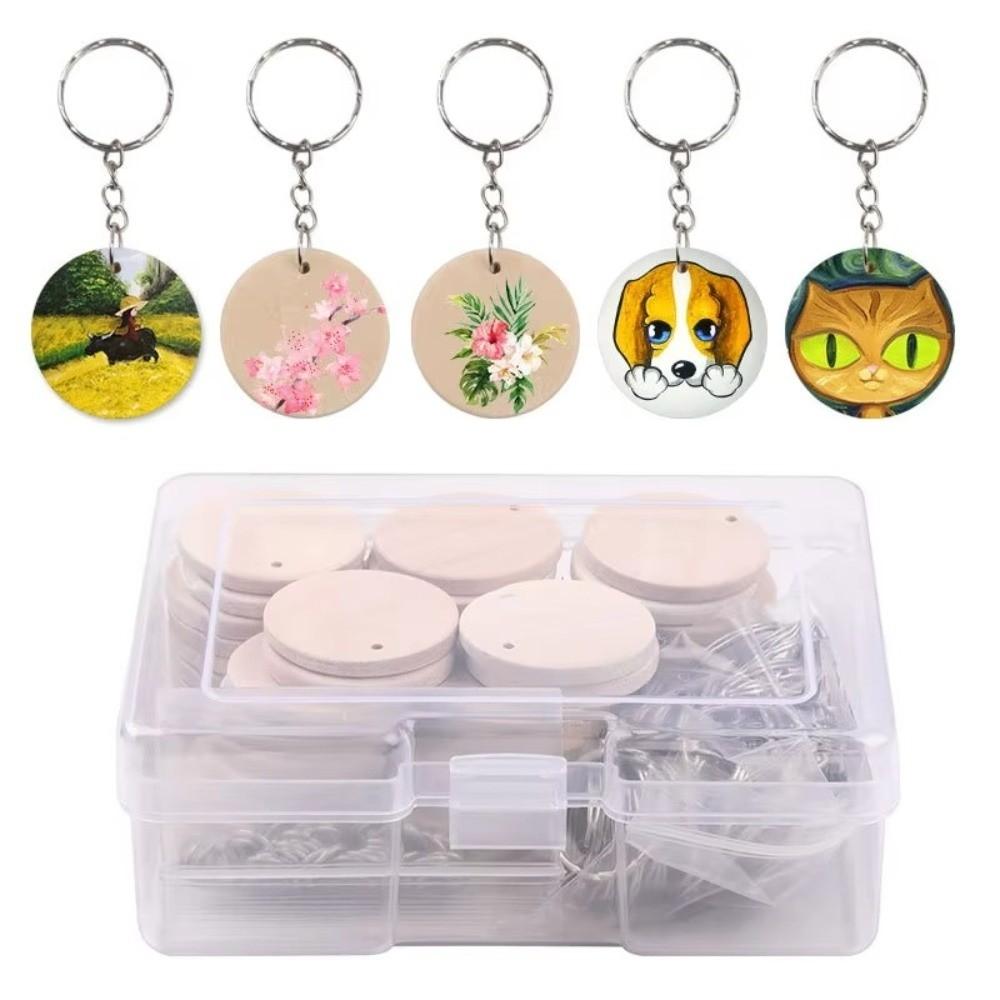 50Pcs DIY Crafts Wooden Discs with Keychain 35mm Round Wooden Ornaments  Reminder Record