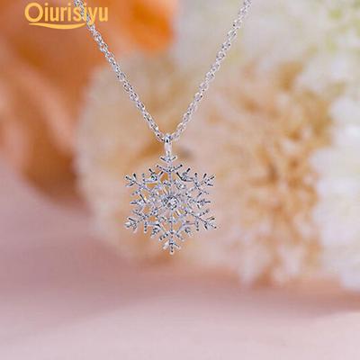 Frozen Snowflake Shiny Rhinestone Pendant Chain Necklace Christmas Charm Gift