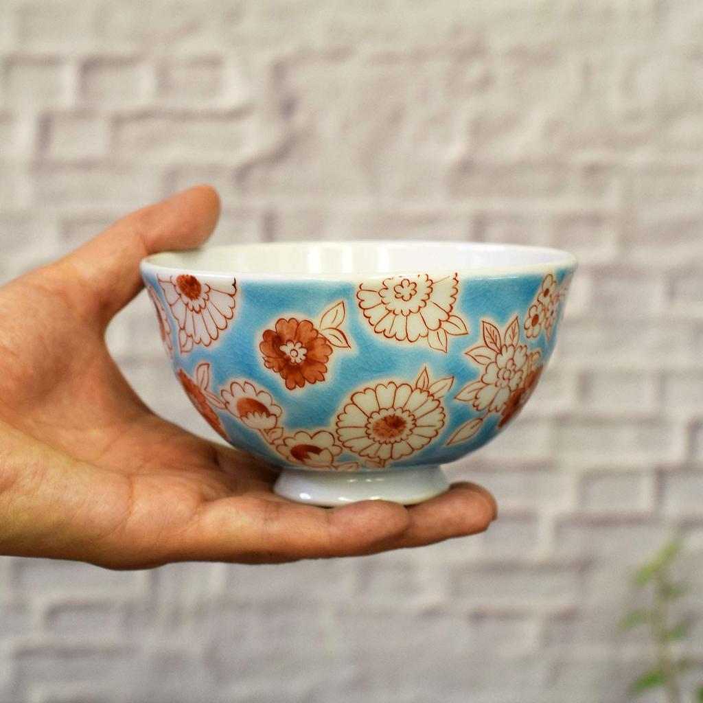 Waza no Kura Stilig Teskål Servise Kutani Ware Lett Risbolle Blomsterdusj Teskål Merke Japansk Servise