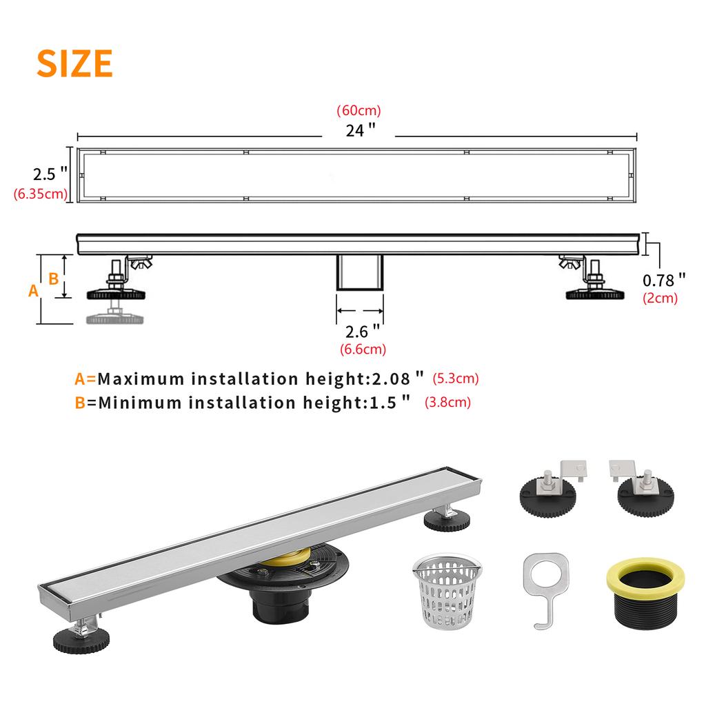 Invisible Bathroom Floor Drain 60CM Square Waste Filter Drainage Anti-odor Shower Drain Strainer Kitchen Accessories DL-053SN