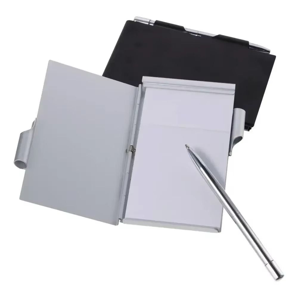 Tragbares Aluminium-Notizbuch mit Stifttasche Büro-Notizblock Nachfüllbares Papier mit Notizzetteln Metall-Taschennotizbuch Schüler Schule