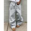 Men's Black Wide Leg Sweatpants with White Tribal Flame Prints Drawstring Waist Loose Fit, Streetwear Style, Casual Comfort
