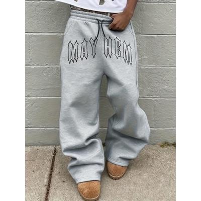 Herren Schwarze Weiter Bein Jogginghose mit Weißen Tribal Flammen Prints Kordelzug Taille Lockerer Schnitt, Streetwear Stil, Lässiger Komfort
