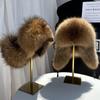 New Winter Men's 100% Real Silver Fox Fur Bomber Hat Raccoon Fur Ushanka Cap Trapper Russian Man Ski Hats Caps Real Leather