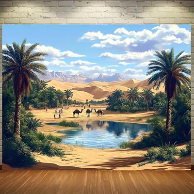 1pc Moroccan Desert Oasis Polyester Background - Multi-functional Banner for Room and Garden Decoration, Weddings, Birth