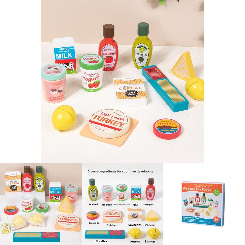 Wooden Simulation Milk Pasta Cheese Flavored Ice Cream Children Toys Set For Kids Kitchen Role Play