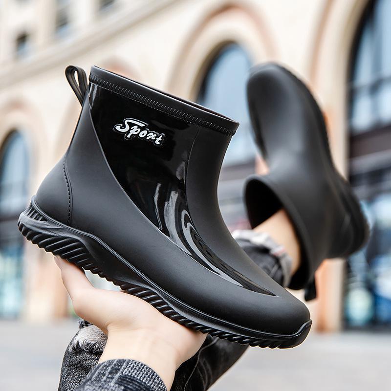 Men's Waterproof Rubber Rain Boots, Short Tube, Thick Sole, Ideal for Work and Fishing