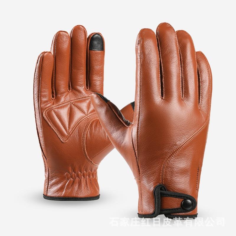 First layer cowhide gloves men's motorcycle locomotive riding warm touch screen outdoor winter windproof gloves