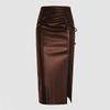 Women's New Slit High Waist Drawstring with Solid Color Mid Length Skirt