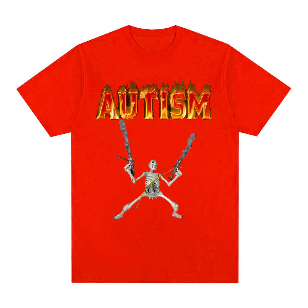 Autistic Funny Autism Skeleton Meme Tshirts Men Clothing Vintage Gothic Short Sleeves Tshirt Cotton Summer Oversized T Shirts