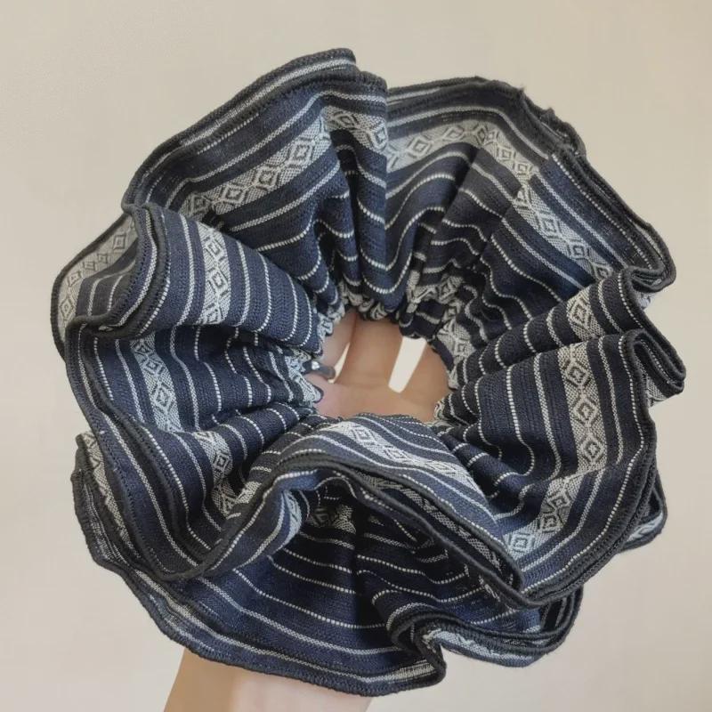 Französisches Retro-Kaffeefarbenes Gestreiftes Haarband für Damen, Hochwertiger Pferdeschwanz, Übergroßes Haaraccessoire