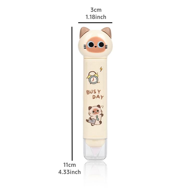 1/4pcs Busy Cat Correction Tape & Glue Stick Cute Cartoon Kitty Dual-side Function Correcting Tapes Adhesive