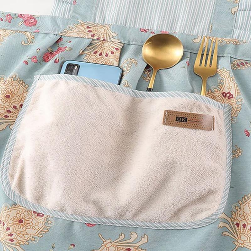 Cotton Canvas Floral For Women'S Kitchen Oilproof Apron With Pockets And Adjustable Waist Belt Waterproof Sleeveless Bib Apron