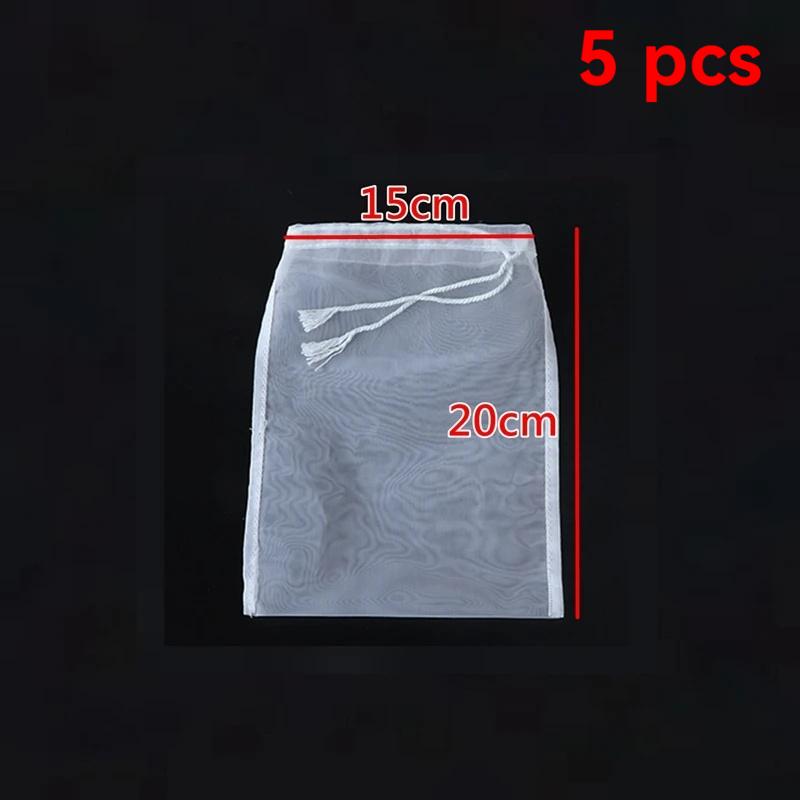 5PCS Reusable Soy Milk Wine Filter Bag Nut Milk Bag Tea Coffee Oil Yogurt Filter Net Mesh Kitchen Food Nylon Filter Bag Colander