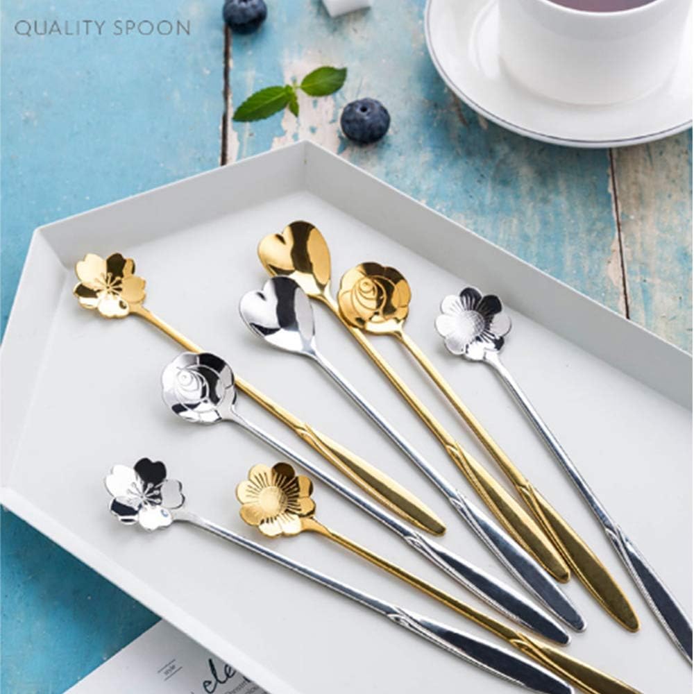 Stainless Steel Creative Long Handle Spoon Set - Mixing, Tea, Cake, Sugar, Dessert, Ice Cream, Cocktail Stirring, Coffee, Milkshake, Cold Drink - 4
