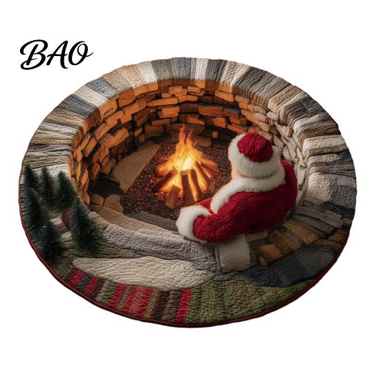 Christmas Party Home Decor 3D Rug, Illusion Area Round Decorative Non Slip Holiday Floor Covering Mat, Festive Carpet for Indoor Living Room