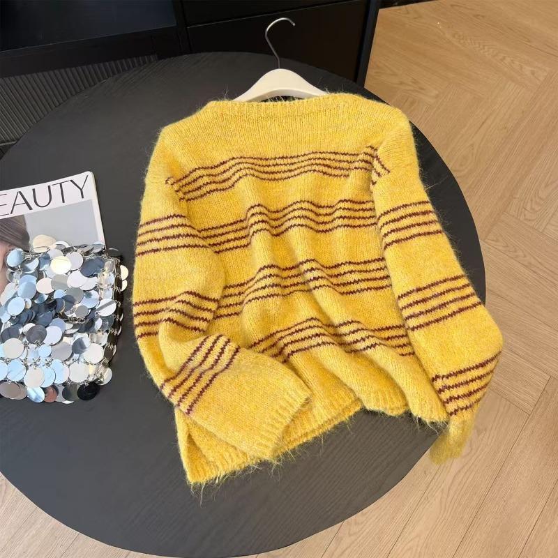 Herbst- und Winter-gestreifter Ingwer-Pullover lässig locker Freizeit-Oberteil See