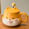 Creative Cute Shiba Inu Ceramic Cup With Lid High Value Wind Home Couple Water Cup With Hand Gift