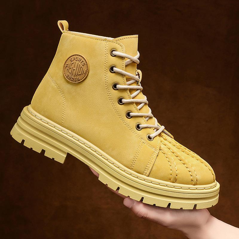 Fashion Design Ankle Boots Men Green Casual Lace-up Men's Boots Outdoor Comfortable Non-slip Tooling Boots Men Botas Para Hombre