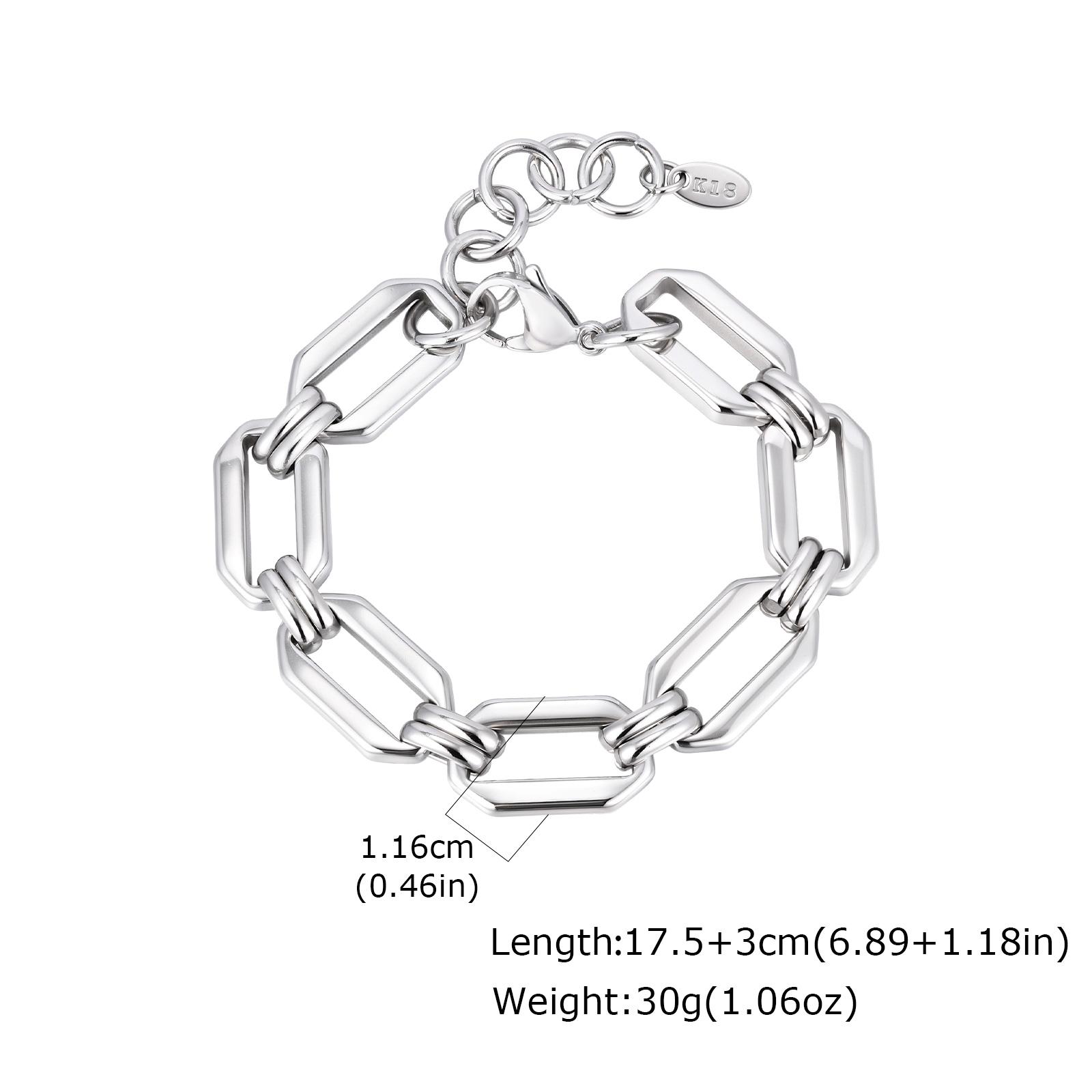 

Chunky Link Chain Bracelet Silver Color Stainless Steel Geometric Thick Bangle for Women Waterproof Jewelry