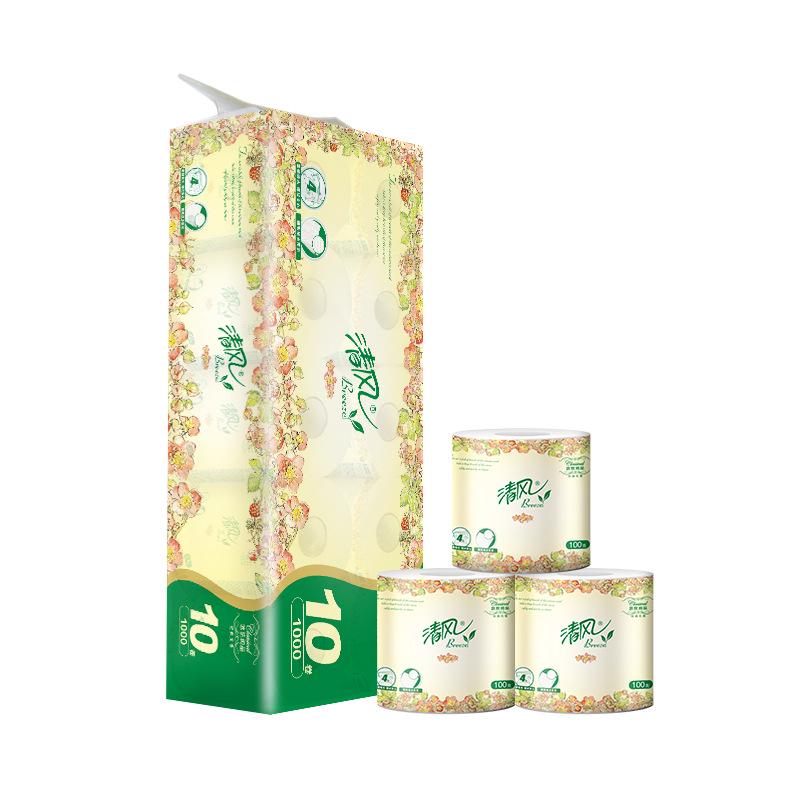 Qingfeng 4-Ply European Toilet Paper, 10 Rolls, 1000g, Bathroom Tissue Rolls