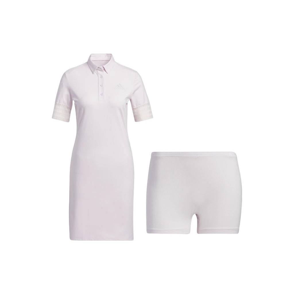 Adidas Solid Color Polo Button Short Sleeve Dress Women Dresses White HA0216