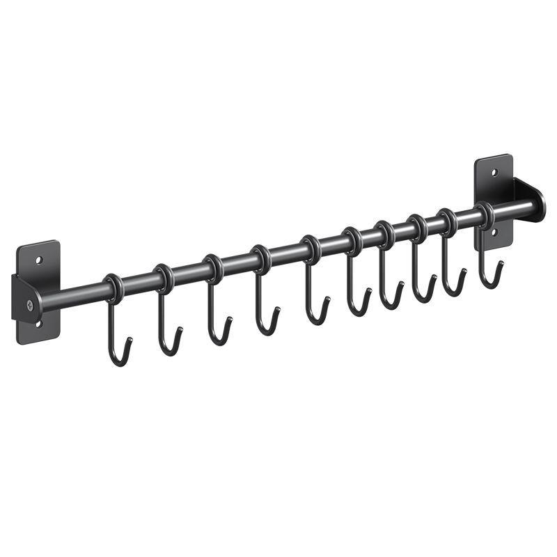 Punch-Free Wall-Mounted Kitchen Storage Rack with Hooks for Pots, Turners, and Spoons