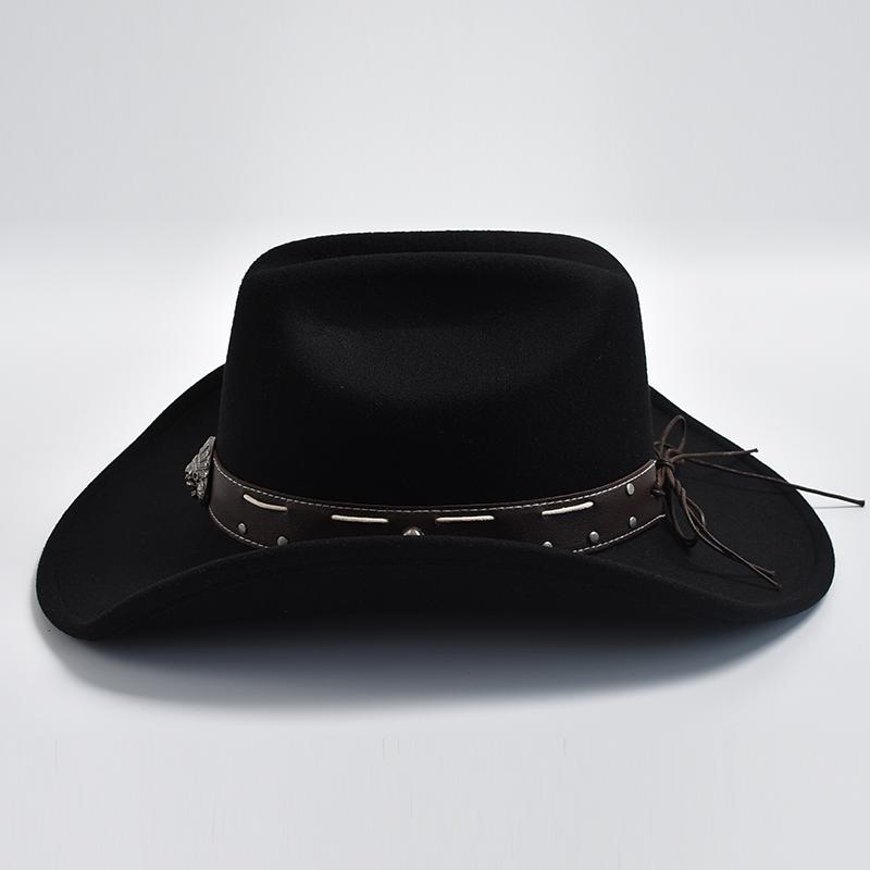 New Vintage Western Cowboy Hat with Punk Belt Men's Gentleman Cloche Church Caps Lady Roll Up Jazz Cowgirl Hats