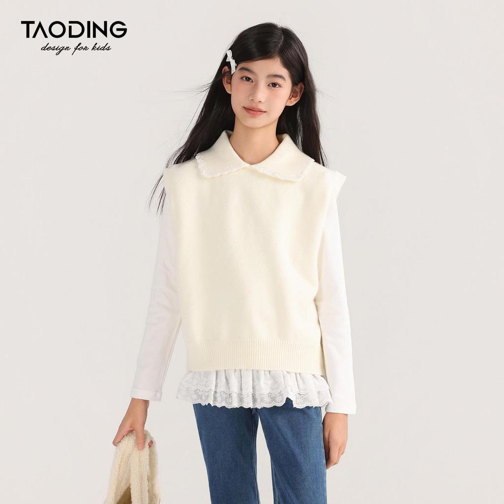 Tao Town Mädchen Langarmshirt mit Spitzennähten - Koreanischer Stil Frühling/Herbst Trend