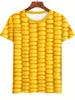 Men's 3D Corn Printed T-shirt with Fun Food Pattern Short Sleeve Top for Summer Casual Personalized Round Neck Clothing