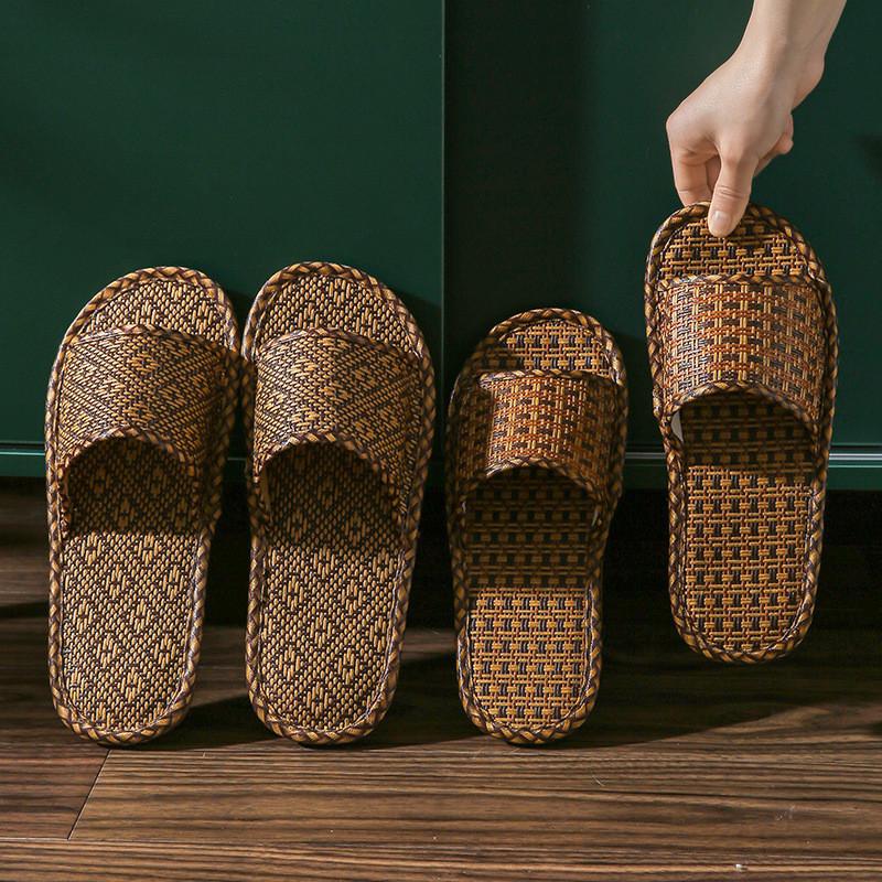 Hausschuhe aus Rattan für Damen, rutschfest, für drinnen, für Paare, Haushalt, ein Mann und eine Frau, Frühlings- und Sommersandalen aus Bambus