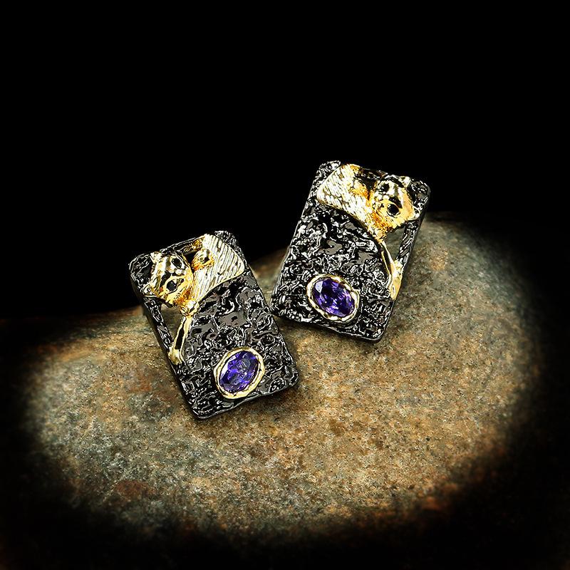 Newest Cute Cat Earrings Sweet Girl Heart Pet Purple Zircon Earrings For Women Anniversary Party Jewelry