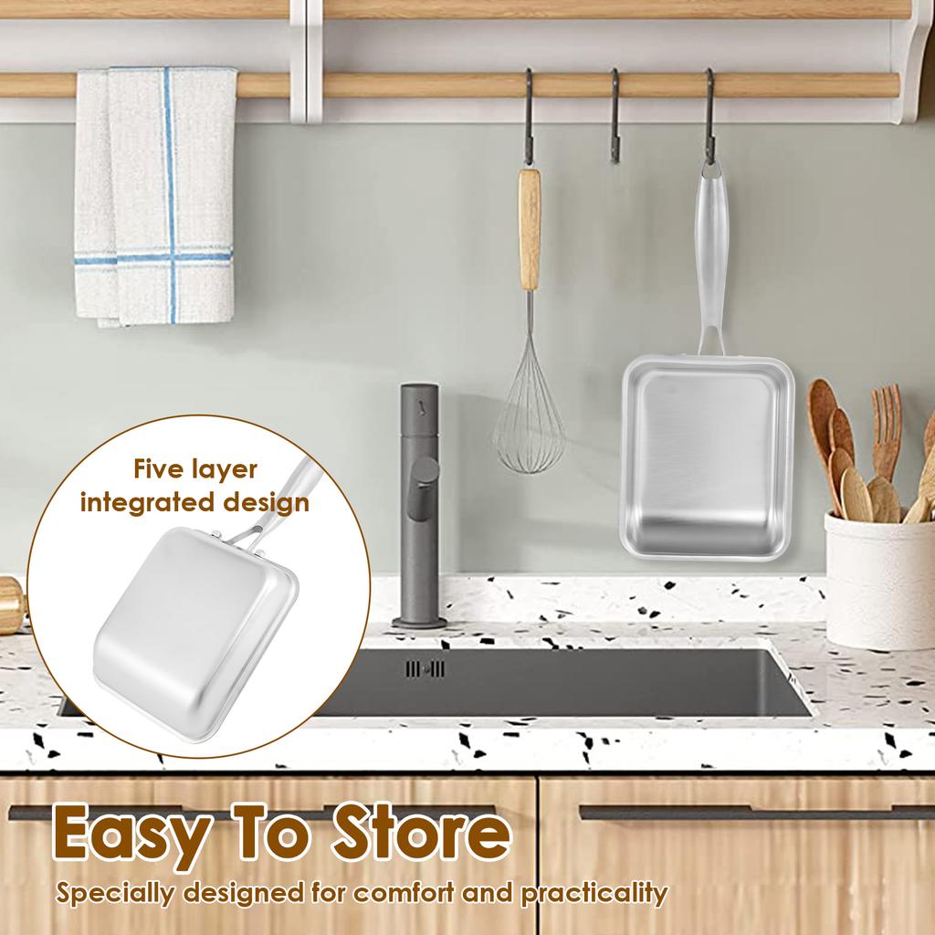 Tamagoyaki-Pfanne aus Edelstahl, japanische Omelettpfanne mit Griff, multifunktionale rechteckige Eierrollenpfanne für das Frühstück in der Küche