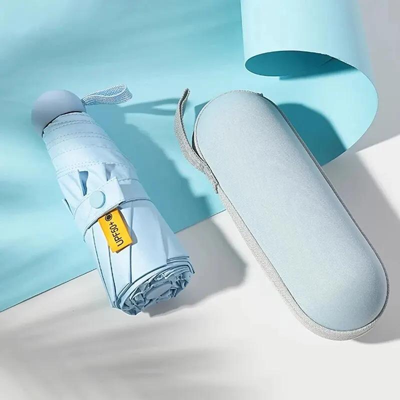 Small and Convenient 6-Bone Sunshade Umbrella with Black Glue Aluminum Alloy Windproof Umbrella Bone Sun Protection Index UPF50+