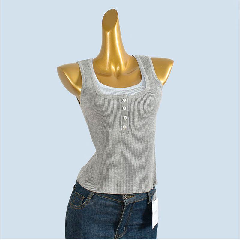 Tencel Fresh Age-Reducing Fake Two-Piece Knitting Camisole Women's Spring/Summer New Arrival Inner Wear Outer Wear Sleeveless Tops