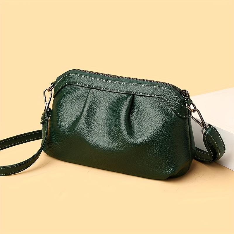 Cloud Ruched Crossbody Bag, Solid Color Zipper Every Day Purse, Fashion Shoulder Bag For Women
