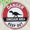Vintage Danger Dinosaur Metall Wandkunst Poster, 8x8 Zoll Retro Warnschild für Gartendekoration